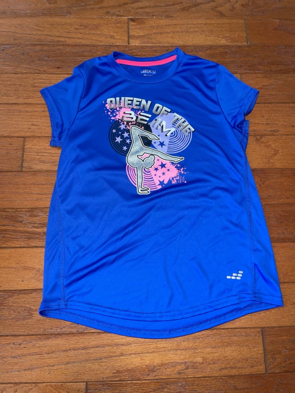 bcg Royal Blue Gymnastics Tee with Pink and Silver Graphic